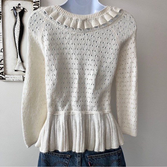 H&M Cream Peplum Pointelle Angora Blend Knit Sweater Size S - Picture 5 of 11
